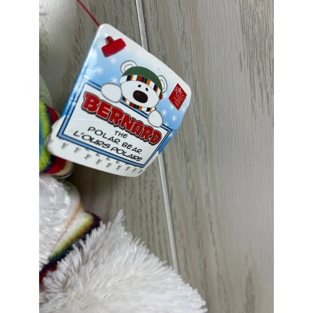 Russ Berrie Bernard the Polar Bear Rikey Austin plush teddy striped hat scarf